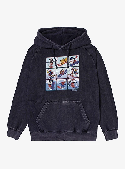 Disney Mickey Mouse And Friends Winter Snow Sport Panels Mineral Wash Hoodie