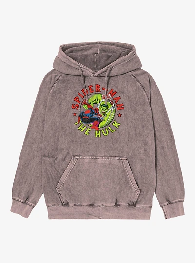 Marvel Comics Hulk Smash Spider-Man Circle Mineral Wash Hoodie