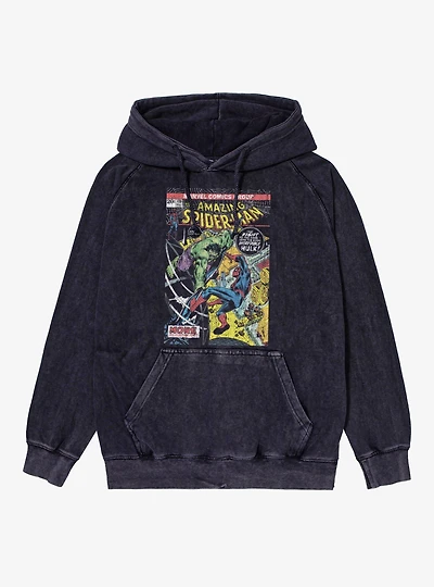 Marvel Comics Cover Hulk Punch Spider-Man Mineral Wash Hoodie