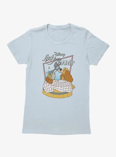 Disney Lady And The Tramp Dinner Kiss Womens T-Shirt