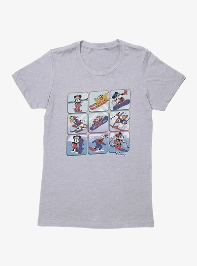 Disney Mickey Mouse And Friends Winter Snow Sport Panels Womens T-Shirt