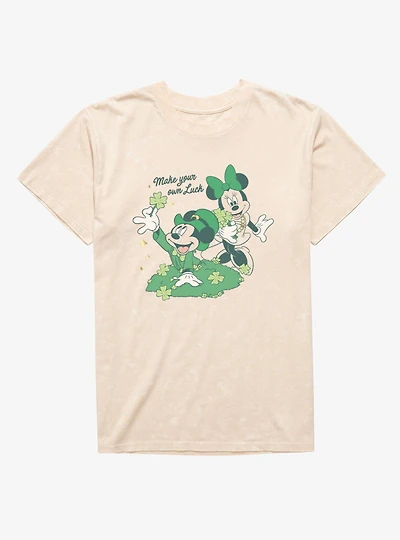Disney Mickey Mouse And Minnie St. Patrick's Make Your Own Luck Mineral Wash T-Shirt