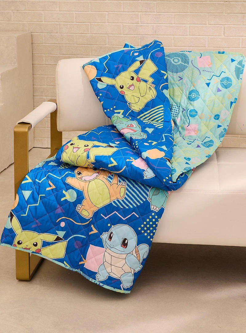 Pokémon Characters Retro Print Reversible Quilted Throw - BoxLunch Exclusive