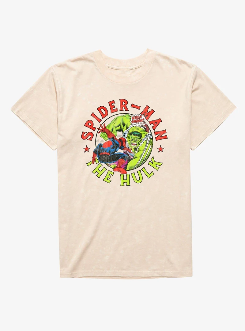 Marvel Comics Hulk Smash Spider-Man Circle Mineral Wash T-Shirt