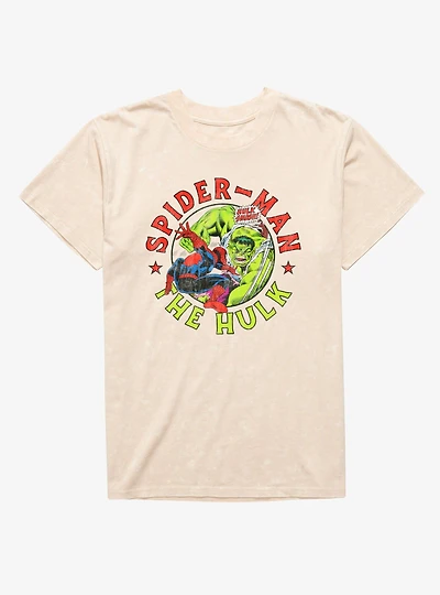 Marvel Comics Hulk Smash Spider-Man Circle Mineral Wash T-Shirt