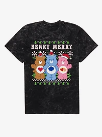 Care Bears Ugly Sweater Pattern Beary Merry Christmas Mineral Wash T-Shirt