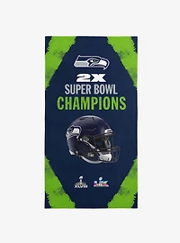 NFL Super Bowl 2026 Seattle Seahawks Multi Champs Coastal Beach Towel