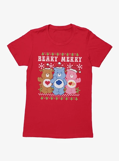 Care Bears Ugly Sweater Pattern Beary Merry Christmas Womens T-Shirt