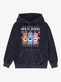 Care Bears Ugly Sweater Pattern Beary Merry Christmas Mineral Wash Hoodie
