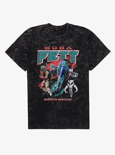 Star Wars Boba Fett Ship Racing Flag Retro Mineral Wash T-Shirt