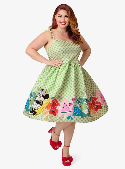 Disney Food Collection by Unique Vintage Plus Green Gingham Mickey Fruit Salad Swing Dress