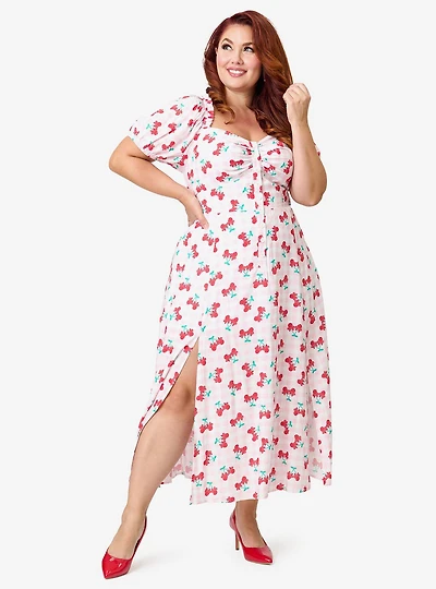 Disney Mickey & Friends Collection by Unique Vintage Plus Pink Minnie Cherries Midi Dress