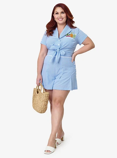 Unique Vintage Plus Blue Gingham High Waist Shorts