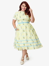 Unique Vintage Plus Yellow Lemon Striped Swing Dress