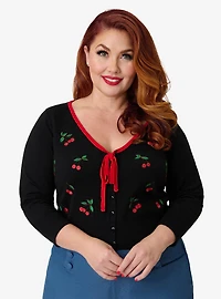 Unique Vintage Plus Black & Cherries Cardigan