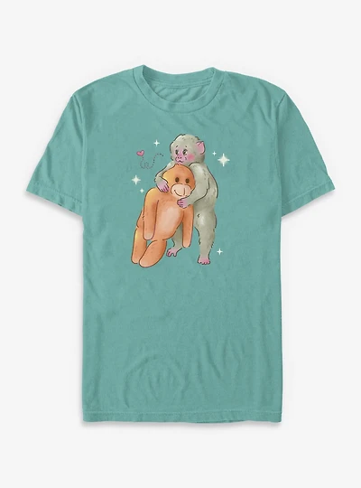 Lonely Monkey Hugging Stuffed Animal Garment-Dyed T-Shirt