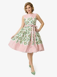 Unique Vintage Strawberry & Stripe Sleeveless Cotton Swing Dress