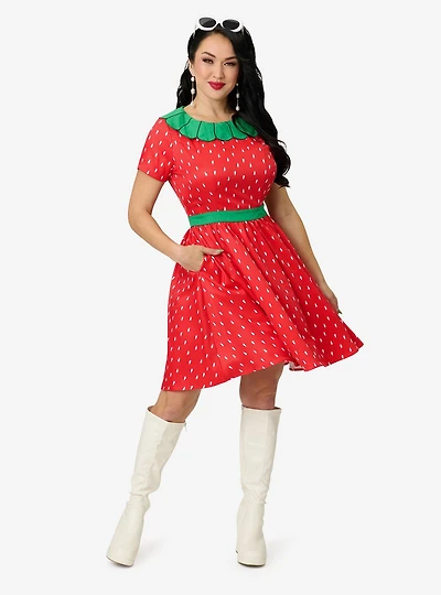 Smak Parlour Red & Green Petal Collar Flare Dress