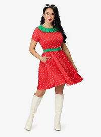 Smak Parlour Red & Green Petal Collar Flare Dress