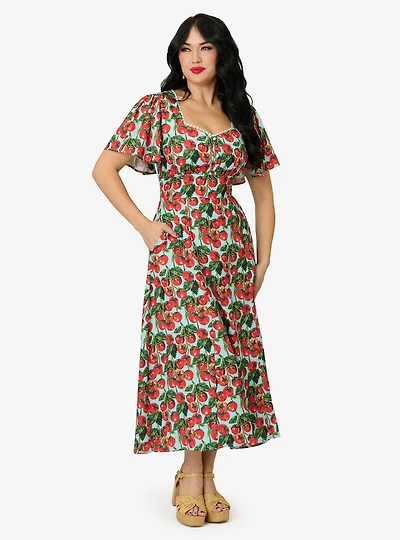 Unique Vintage Cherry Tomato Midi Dress