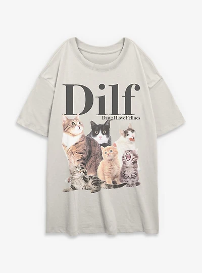 Silly Cats Dang I Love Felines Dilf Womens Oversized T-Shirt Box Lunch Exclusive