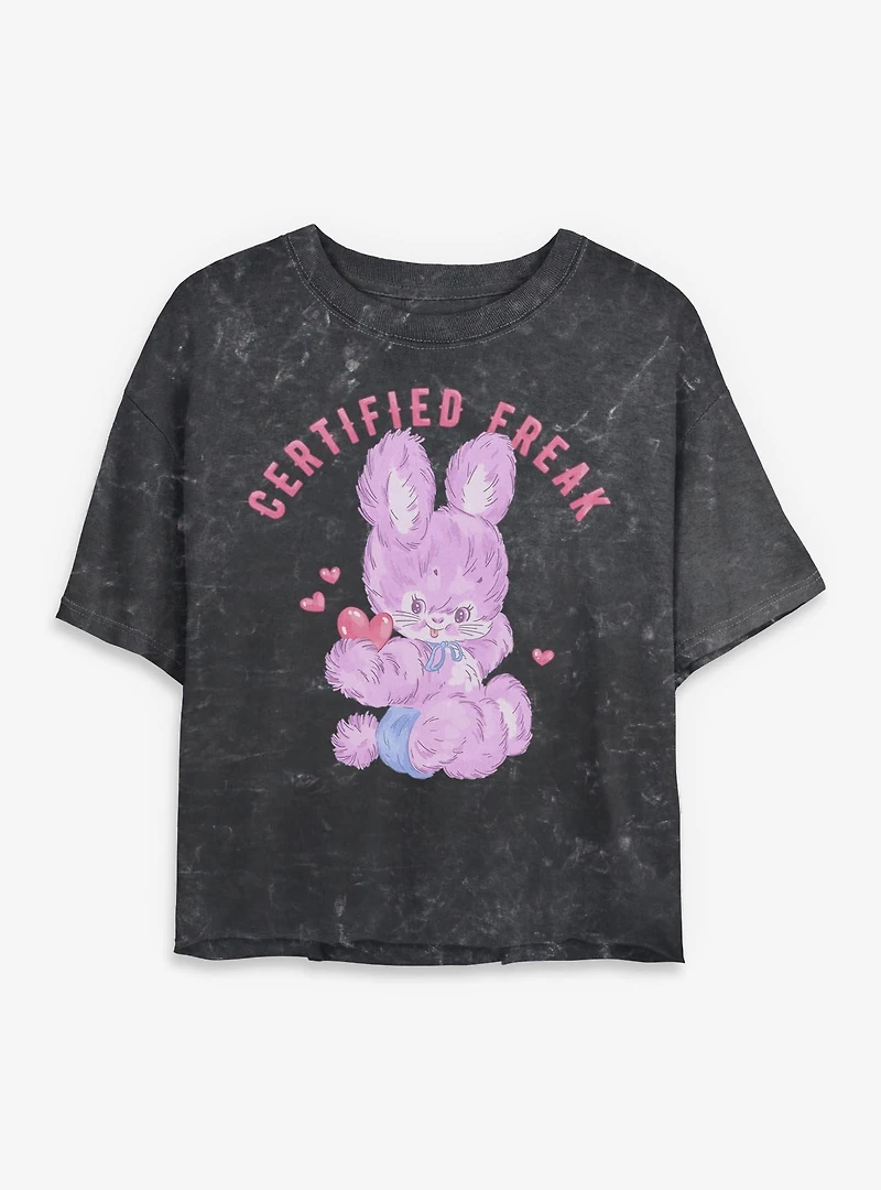 Certified Freak Hearts Bunny Mineral Wash Womens Crop T-Shirt Box Lunch Exclusive