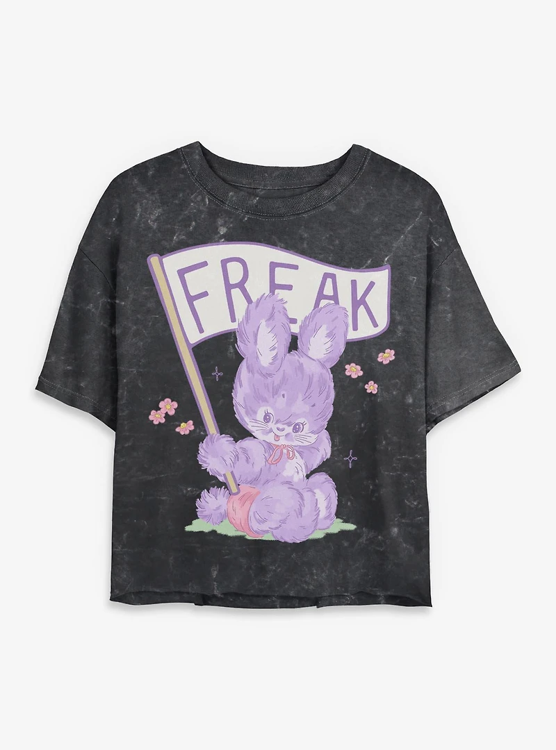 Wave That Freak Flag Floral Bunny Mineral Wash Womens Crop T-Shirt Box Lunch Exclusive