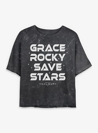 Project Hail Mary Grace Rocky Save Stars Womens Mineral Wash Crop T-Shirt