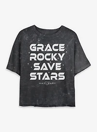 Project Hail Mary Grace Rocky Save Stars Womens Mineral Wash Crop T-Shirt