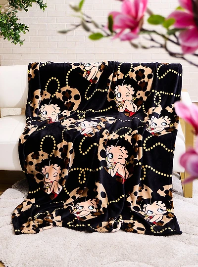 Betty Boop Cheetah Print Hearts Allover Print Throw Blanket