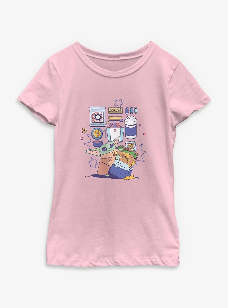 Star Wars: The Mandalorian And Grogu Enjoying Snacks Youth Girls T-Shirt