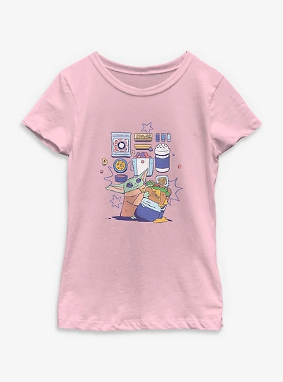 Star Wars: The Mandalorian And Grogu Enjoying Snacks Youth Girls T-Shirt