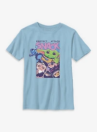 Star Wars: The Mandalorian And Grogu Protect Attack Snack Youth T-Shirt