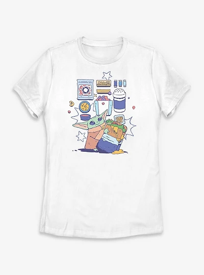 Star Wars: The Mandalorian And Grogu Enjoying Snacks Womens T-Shirt