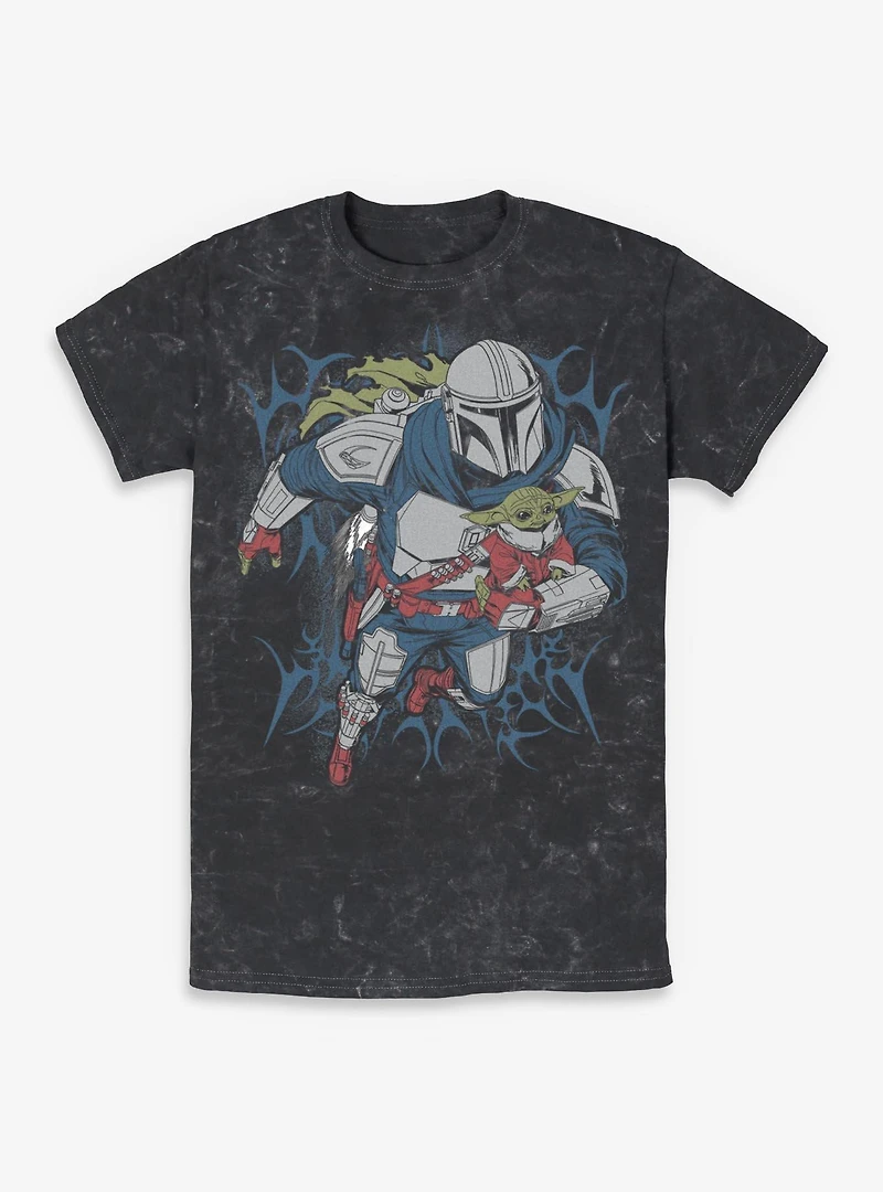 Star Wars: The Mandalorian And Grogu & Advancing Metal Style Mineral Wash T-Shirt Box Lunch Exclusive