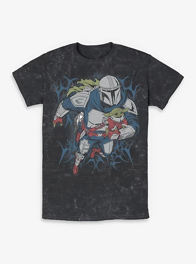 Star Wars: The Mandalorian And Grogu & Advancing Metal Style Mineral Wash T-Shirt Box Lunch Exclusive