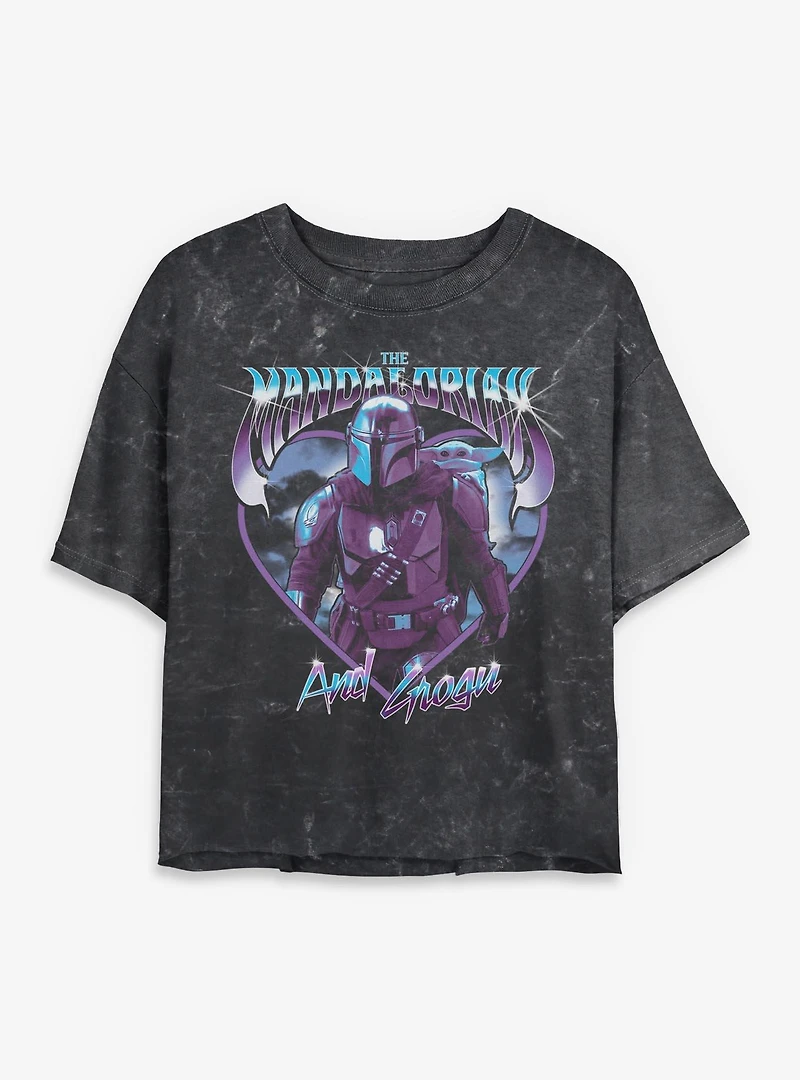 Star Wars: The Mandalorian And Grogu & Heart Icon Mineral Wash Womens Crop T-Shirt Box Lunch Exclusive