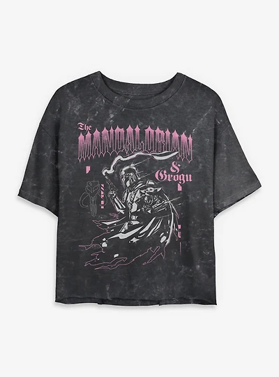 Star Wars: The Mandalorian And Grogu & Goth Font Style Mineral Wash Womens Crop T-Shirt Box Lunch Exclusive