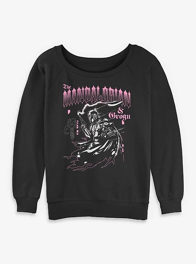 Star Wars: The Mandalorian And Grogu & Goth Font Style Womens Slouchy Sweatshirt Box Lunch Exclusive