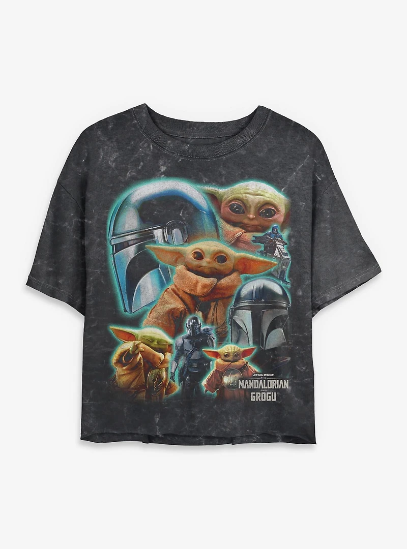 Star Wars: The Mandalorian And Grogu & Cosmic Collage Mineral Wash Womens Crop T-Shirt Box Lunch Exclusive