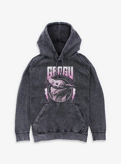 Star Wars The Mandalorian Grogu Flames Metal Icon Mineral Wash Hoodie Box Lunch Exclusive