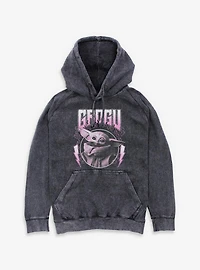 Star Wars The Mandalorian Grogu Flames Metal Icon Mineral Wash Hoodie Box Lunch Exclusive