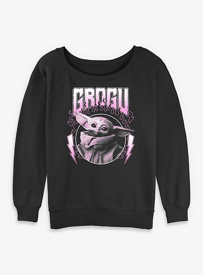Star Wars The Mandalorian Grogu Flames Metal Icon Womens Slouchy Sweatshirt Box Lunch Exclusive