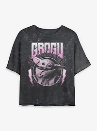 Star Wars The Mandalorian Grogu Flames Metal Icon Mineral Wash Womens Crop T-Shirt Box Lunch Exclusive