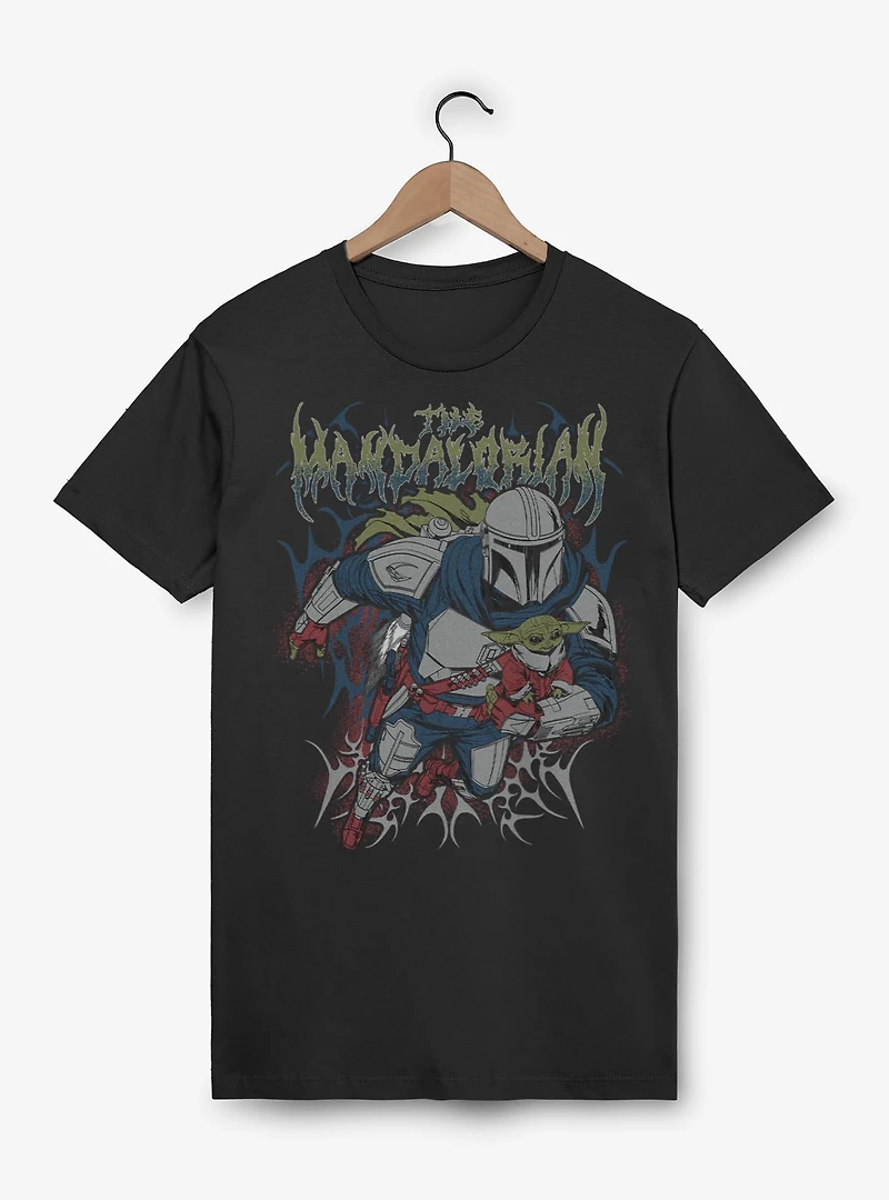 Star Wars: The Mandalorian And Grogu & Duo Hunters Metal Font Style T-Shirt Box Lunch Exclusive