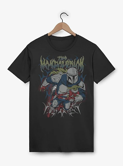 Star Wars: The Mandalorian And Grogu & Duo Hunters Metal Font Style T-Shirt Box Lunch Exclusive