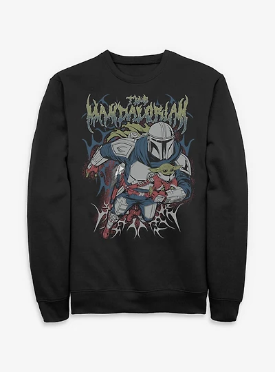 Star Wars: The Mandalorian And Grogu & Duo Hunters Metal Font Style Sweatshirt Box Lunch Exclusive