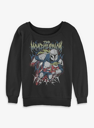 Star Wars: The Mandalorian And Grogu & Duo Hunters Metal Font Style Womens Slouchy Sweatshirt Box Lunch Exclusive