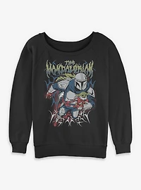 Star Wars: The Mandalorian And Grogu & Duo Hunters Metal Font Style Womens Slouchy Sweatshirt Box Lunch Exclusive