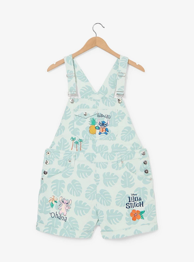 Disney Lilo & Stitch Palm Frond Allover Print Women's Plus Short Overalls - BoxLunch Exclusive